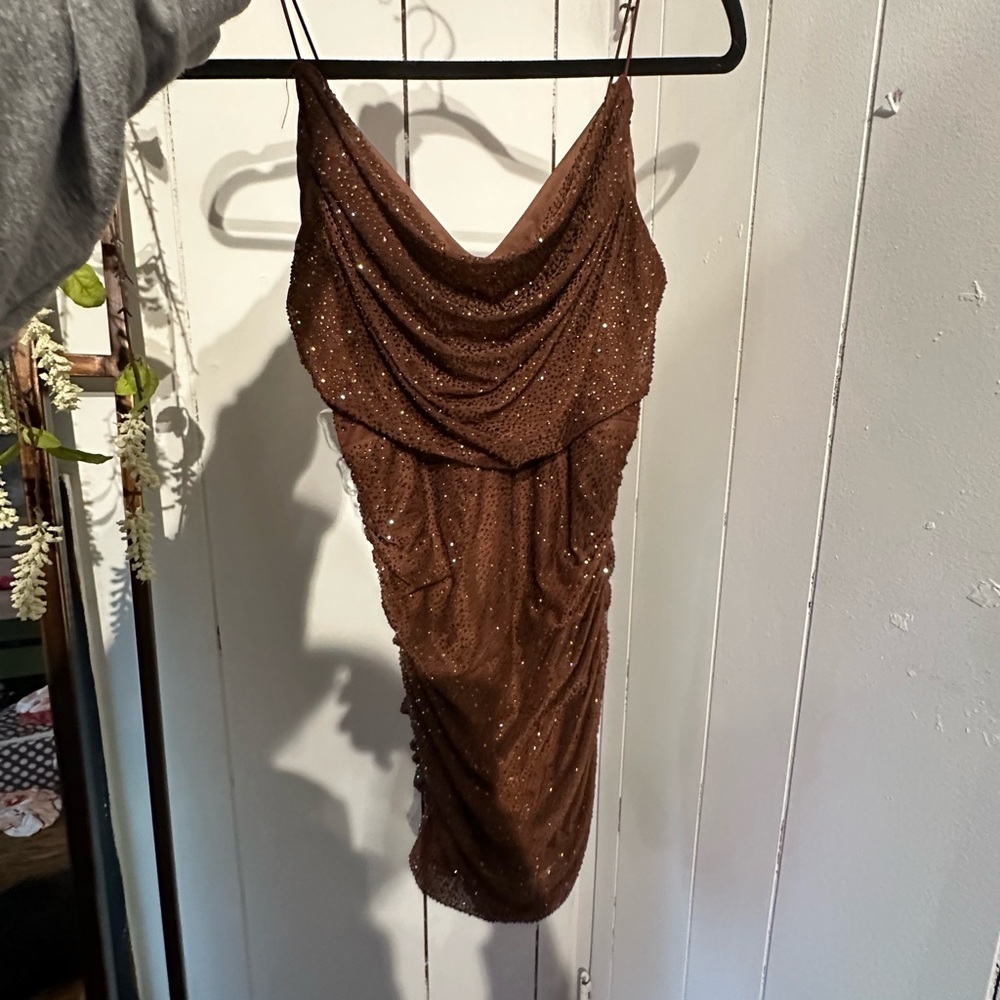 AKIRA Brown Rhinestone Mini Dress